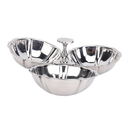 Nurnesy Stainless Steel 3 In 1 Serving Plate with Fruit Bowl, Snack Plate for Home Kitchen Party, Reusable Dessert Plates for Quick Cleanup, Ideal Present for Housewarming Parties