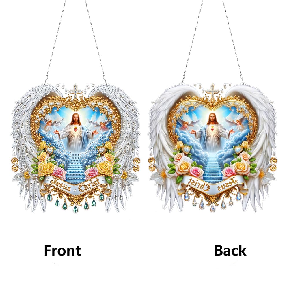 Diamond Art Hanging Kit for Adult,Special Shaped Rhinestone,DIY Acrylic Diamond Art Painting Window Pendants Home Garden Wall Hanging Kits Hanging Ornament,Double Sided (Jesus)