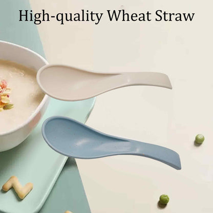 bociloy 8PCS 5.9 Inch Wheat Straw Soup Spoons, Colorful Unbreakable Plastic Meal Dinner Soup Spoons, Portable Lightweight Cereal Spoon for Family Kitchen, Microwave Dishwasher Safe