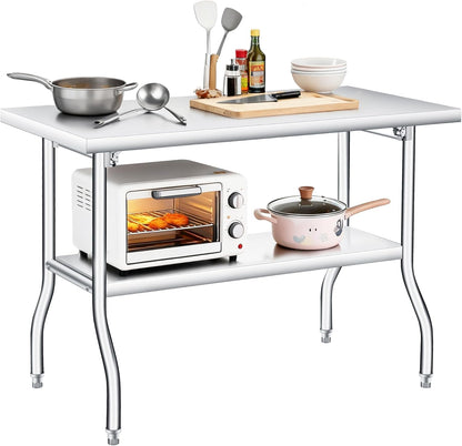 GAOMON Stainless Steel Foldable Table, 48x24 Inch Industrial Workbench with Bottom Storage Shelf, 1800 LBS Capacity Portable Utility Table for Workshop, Warehouse and Garage, Heavy Duty