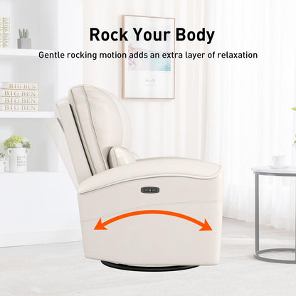 Bonzy Home Power Swivel Rocker Recliner Chair with USB Port, 23.2" Wide Seat, Fixed Lumbar Support, Upholstered Glider Chair for Nursery Living Room, Beige