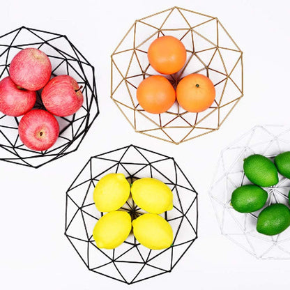 Geometric Metal Wire Fruit Bowl, Iron Arts Fruit Storage Basket for Kitchen Counter (Black, Large)