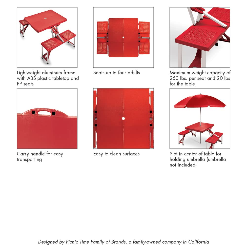PICNIC TIME NCAA Iowa State Cyclones Folding Picnic Table - Camping Table - Outdoor Table with Umbrella Hole, (Red)