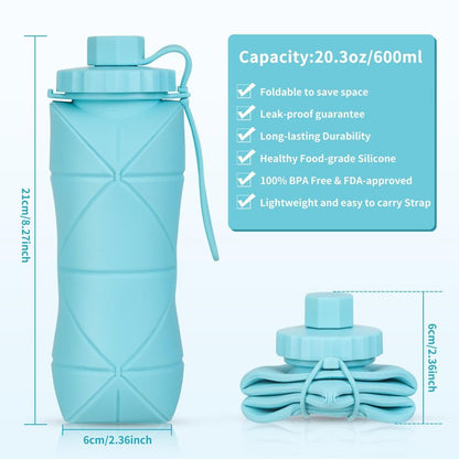 YCTMALL Silicone Collapsible Water Bottles,Lightweight Reusable Leakproof For Traveling Camping Hiking Cycling Sports Outdoor,Foldable Portable Travel Water Bottle 600ML Dark Grey And Purple 2Pack.
