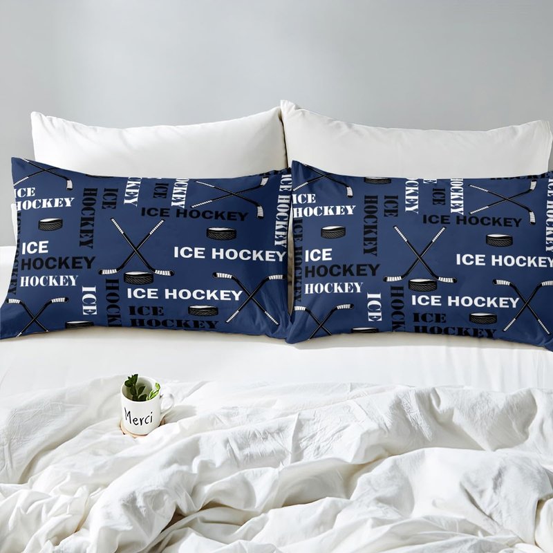 Feelyou Boys Ice Hockey Bed Sheets Twin Size Sports Hockey Pucks Print Sheets Set for Kids Teens Girls Ball Gamer Decorations Bedding Set Blue Fitted Sheet Set Bedroom All Season 1 Pillowcase