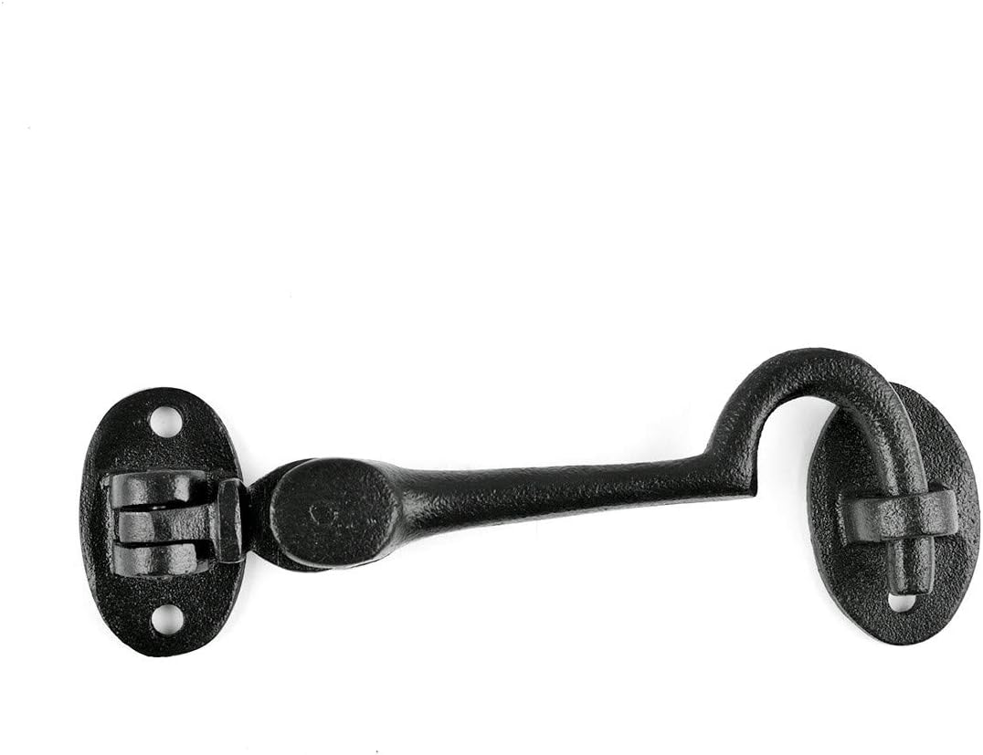 Renovators Supply Manufacturing Door Latch Lock, 4.5 in. Black Wrought Iron Swivel Hook and Eye Latch