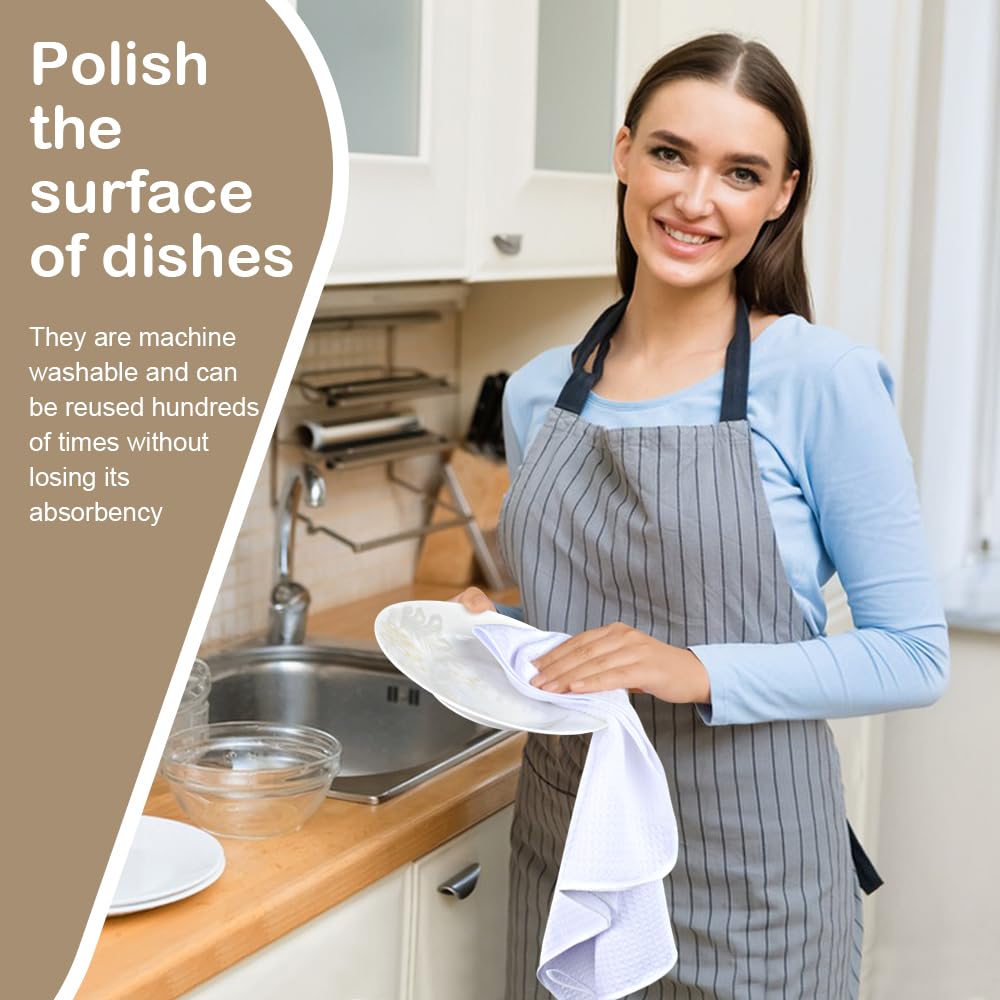 SINLAND Microfiber Sublimation Blank Towels - Fast Drying Waffle Weave Kitchen Towel, Tea Towel Polyester Dish Towels for Home Decor DIY 16 Inch X 24 Inch 10 Pack White