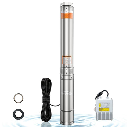 Holdwell S 1.5HP Deep Well Submersible Pump 115V/60Hz, 4 Inch Stainless Steel, External Controller, 33ft Cord, 37GPM Flow 276ft Head, IP68 Waterproof for Industrial, Irrigation, Home Use