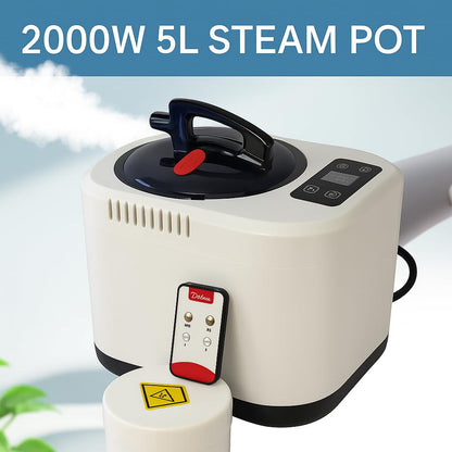 HOSOUTION 5L Sauna Steamer with Larger Volume and More Steam Output, Fcc Certified 5L & 2000W Steam Generator, Sauna Steamer Machine with Remote Control, Portable Sauna Steamer, White