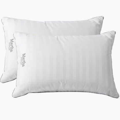 Martha Stewart Medium Soft Feather Down 100% Cotton 500 Thread Count Damask Stripe Embroidered Queen Size Set of 2