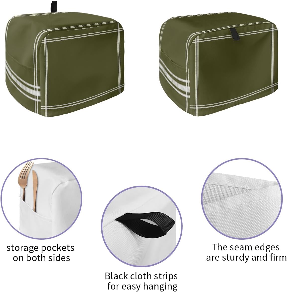 Toaster Cover, Solid Color Dark Olive Green 2 Slice, Soft Washable Dust-proof Cover with Pockets for Small Appliance