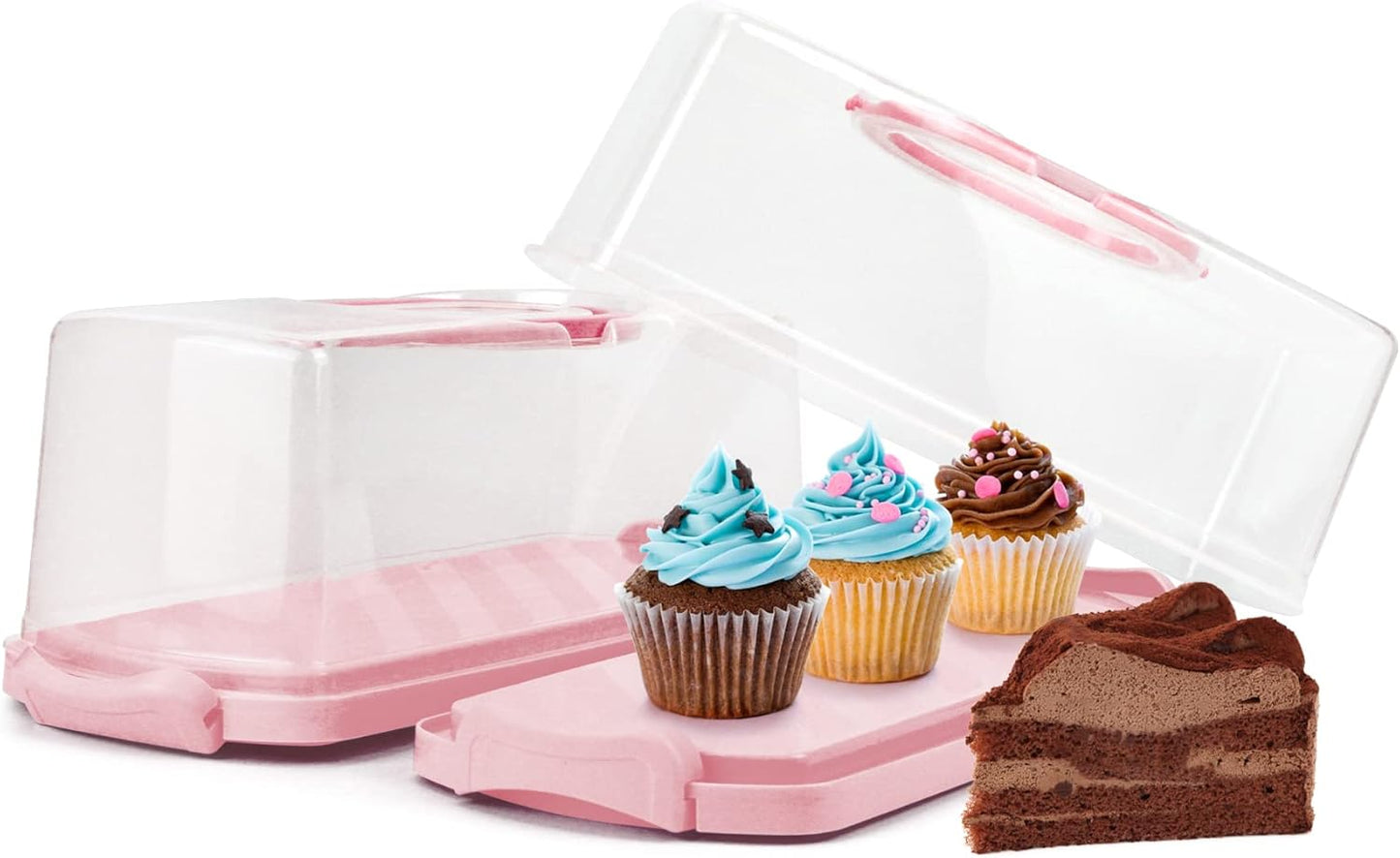 2-Pack Plastic Rectangular Bread Box with Clear Lid, Loaf Cake Keeper, Portable Bread Keeper Storage Container