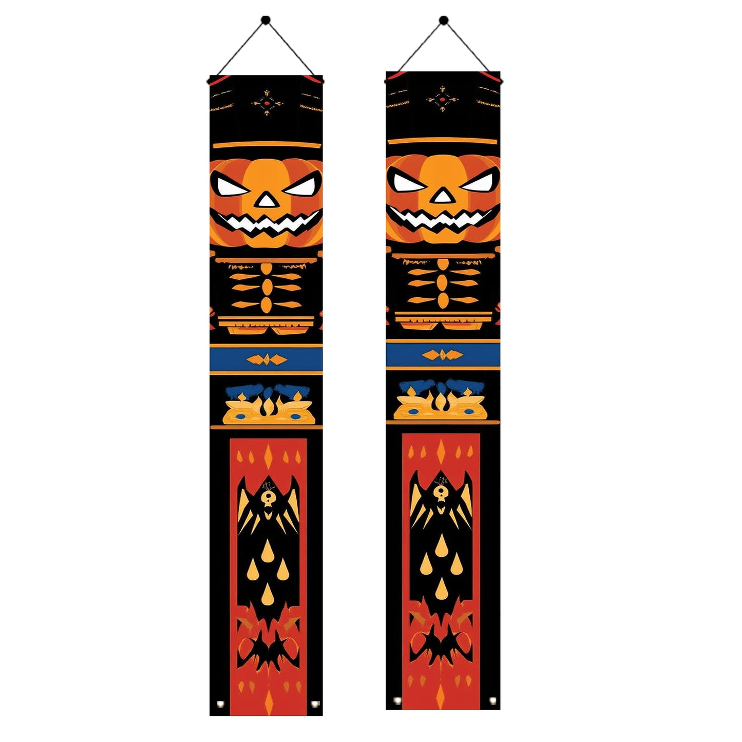 Saoplasa 2PCS Halloween Nutcracker Porch Banners 71 x 12 Inch Pumpkin Skeleton Door Decorations Scary Soldier Hanging Signs for Spooky Front Entryway Party Wall Decor Haunted House Yard Display
