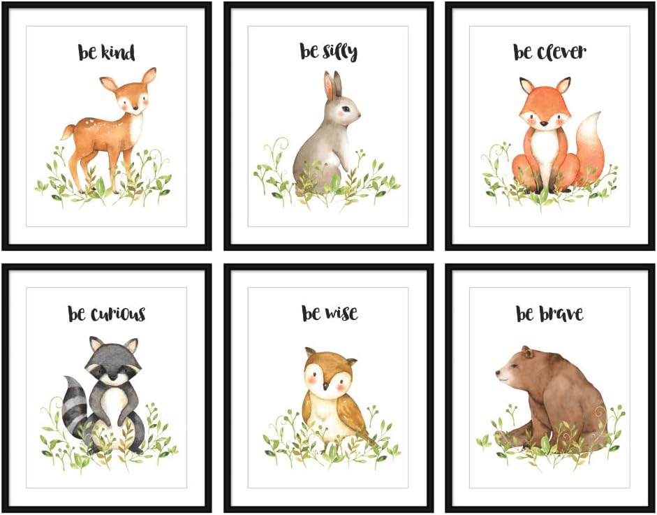 Bestbuddy Pet Set of 6 Unframed Woodland Animals Art Prints (8X10) for Kids Baby Girl Room Decor
