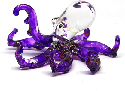 ZOOCRAFT Glass Sea Octopus Figurine - Miniature Hand Blown Purple Coastal Style Home Decor Collectible