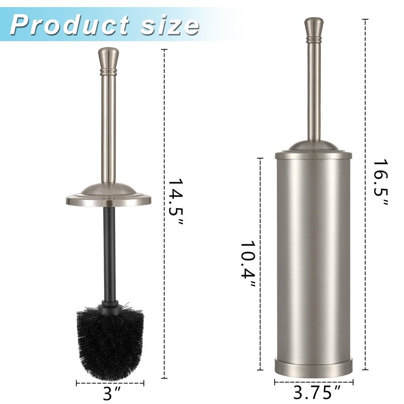 Brushed Nickel Toilet Brush and Holder Set,304 Stainless Steel Toilet Bowl Brush and Holder for Bathroom,Silver Heavy Duty Toilet Brush,Durable Scrubbing Bristles,Splash Resistant,Long Handle