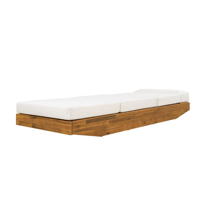 Modern Acacia Wood Outdoor Chaise Lounge with Cream Water-Repellent Cushion & Integrated Headrest, Adjustable & Foldable Design for Patio, Poolside, Garden