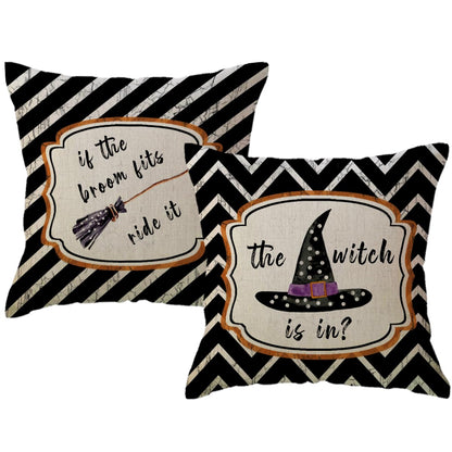 ULOVE LOVE YOURSELF 2Pack Black Halloween Pillow Covers Witch Hat/Broom Happy Halloween Decorative Pillow Cushion Cover Cute Fall Decor Pillowcase for Sofa/Couch/Porch