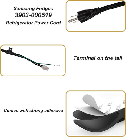 3903-001003 Refrigerator Power Cord for Samsung, Compatible with Kenmore Elite, RF28T5001SR, RH29H8000SR, RF28HMEDBSR