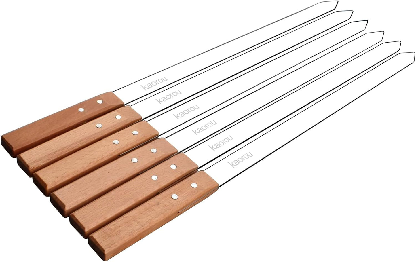 kaorou 23 Inch Long,1 Inch Kebab,Set 7 Kabob Skewers Wide Heavy Duty Stainless Steel with Wood Handle Perfect