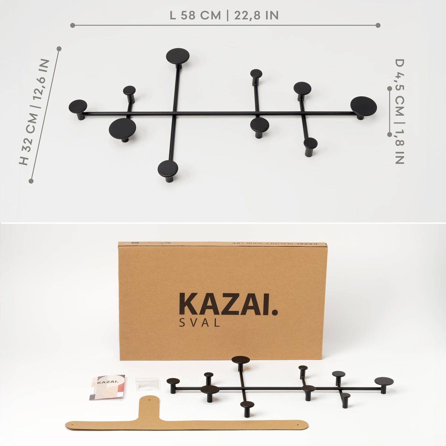 Kazai. 'Sval' Wall Wardrobe | Minimalist Coat Hook Design from Berlin | Modern Metal Wall-Mounted Coat Rack/Hooks | Black