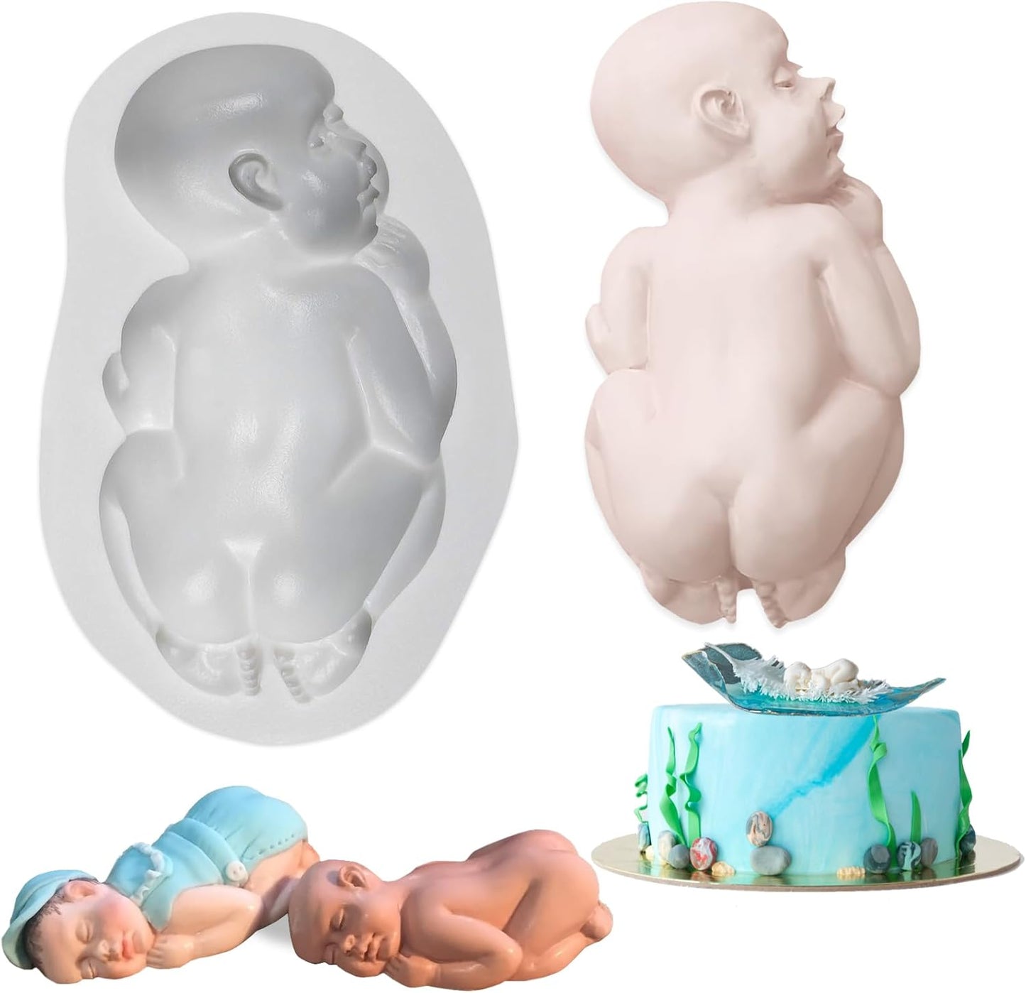 Large Size Newborn Sleeping Baby Mold - Silicone Fondant Cake Decoration Cupcake Toppers for Baby Shower