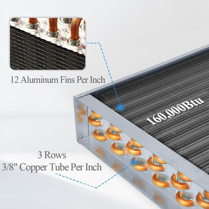Water to Air Heat Exchanger 10x10 with 1" Copper Ports for Outdoor Wood Furnaces, Residential Heating and Cooling, and Forced Air Heating
