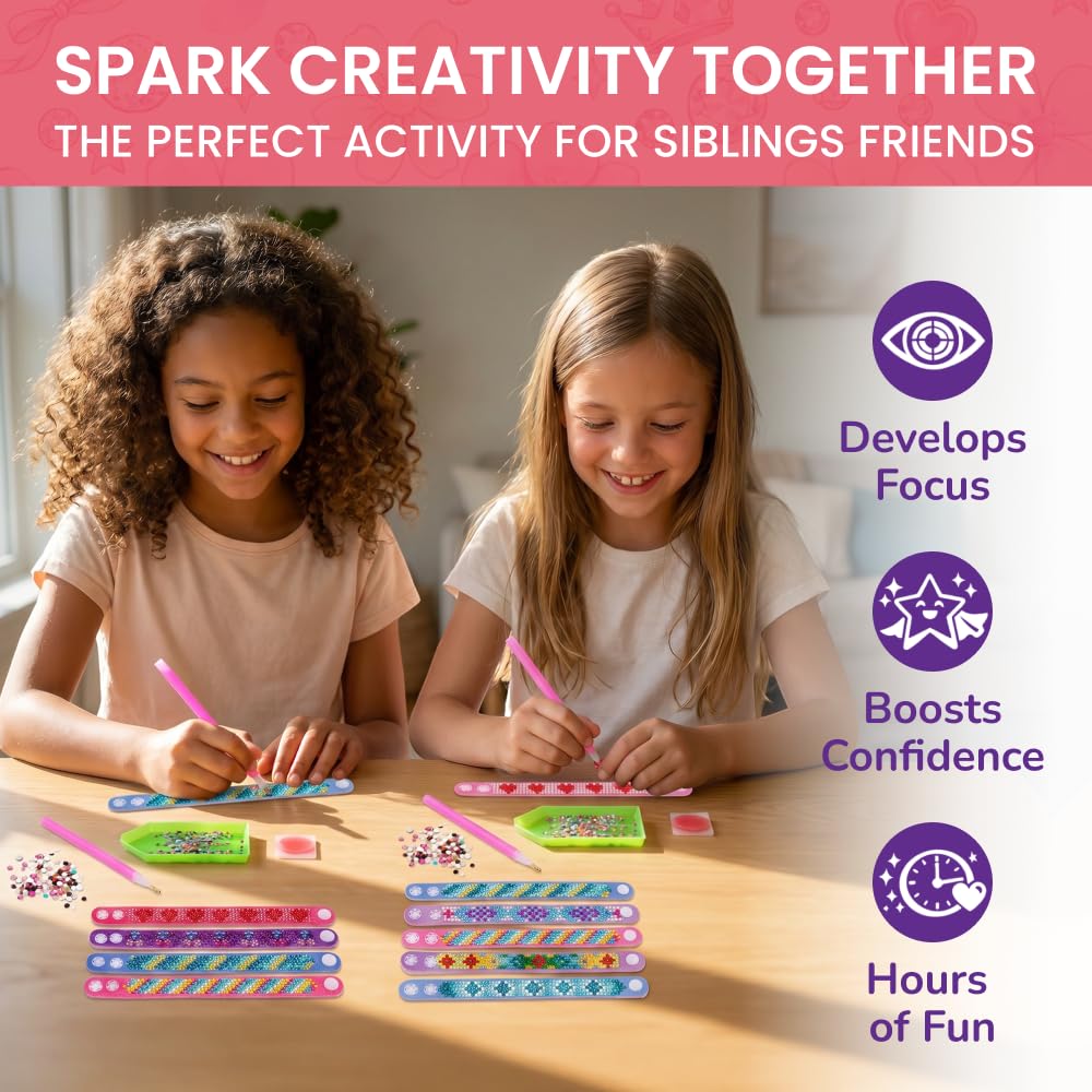 Diamond Art Bracelet Kit - Includes 6pcs - Bracelet Making Kit for Girls - Diamond Art Kits for Kids - Kids Diamond Art - Gem Art for Kids - Diamond Art for Kids - DIY Bracelet Making Kit for Girls