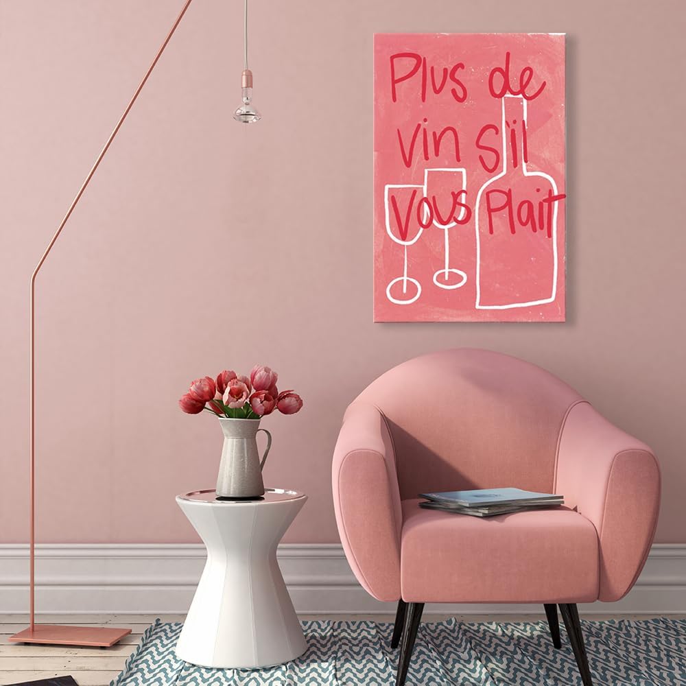 zphvaqd 24 36 Pink Canvas Wall Art Print Wine Pictures Feminist Posters French posterTrendy Teen Girl Funky Home Decor