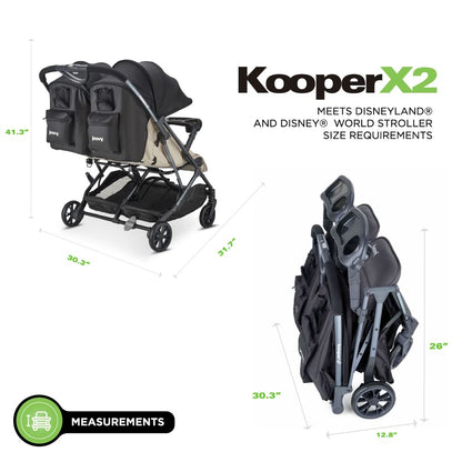 Joovy Kooper X2 Double Stroller, Lightweight Travel Stroller, Compact Fold with Tray, Sand