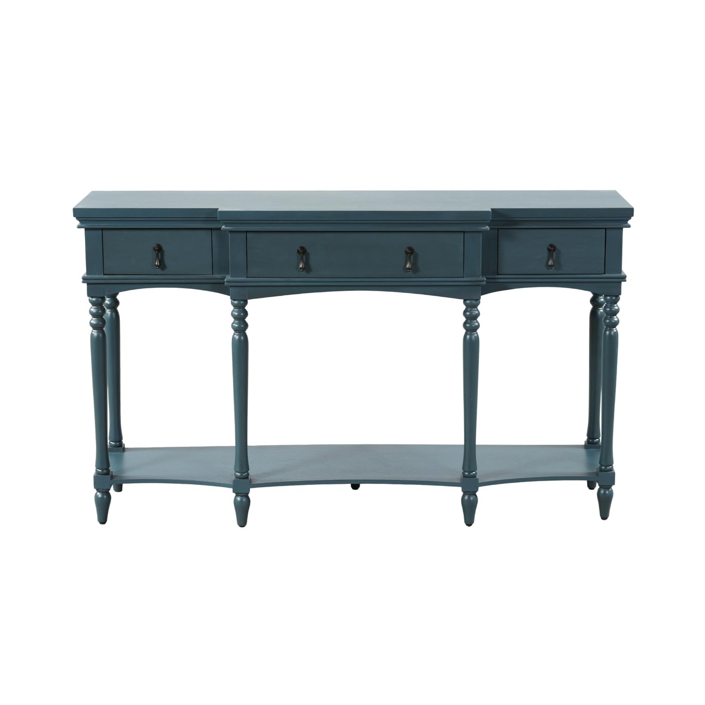 Christopher Knight Home Cally Wood Console Table with Drawers & Bottom Shelf, Narrow Entryway Table with Turned Roman Legs, Traditional Rectangular Wall Table for Living Room Study Hallway, Blue