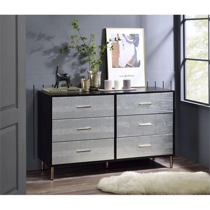 Acme Furniture 6 Drawers Wooden Dresser, Black, Silver and Gold