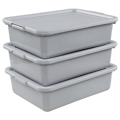 Wekioger 3 Pack Bus Tubs Commercial, 13 L Meat Tubs with Lids, Silver Grey