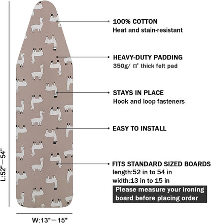 Ironing Board Cover and Pad Standard Size 15" x 54", Cotton Cover with Scorch Resistant Thick Padding (Alpaca)