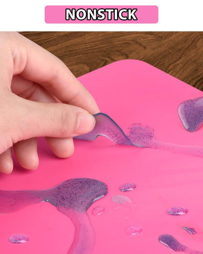 Silicone Mat Large, IKOCO 23.6"x15.7" Silicone Craft Mat for Playdough and Nonstick Resin Molds Sheets for Crafts, Paint, Clay, Blue and Rose Red