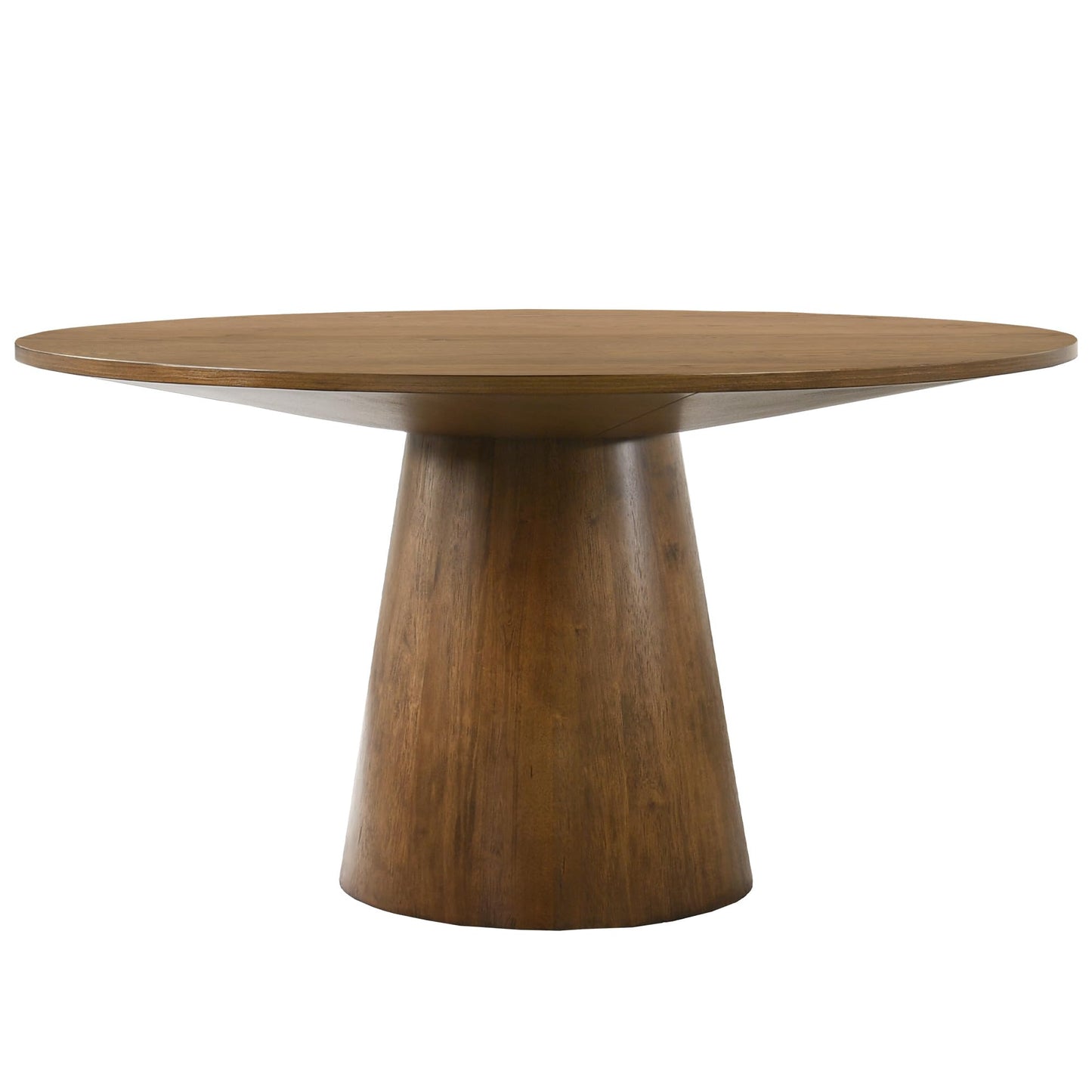 Terra 59" Round Transitional Dining Table, Engineered Wood, Smooth Finish, Mid-Century Modern Pedestal Base, 1" Thick Tabletop, Seats 4, Kitchen or Dining Room Furniture, (Walnut)