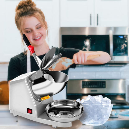 Yahpetes Electric Shaved Ice Machine 1Pcs Electric Dual Blades Ice Crusher Shaver Snow Cone Maker Machine 187lbs/hr for Home and Commercial Use (Silver)