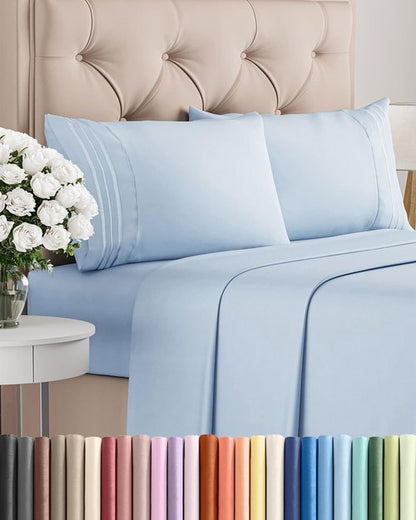 King Size 4-Piece Sheet Set | Comfy, Breathable & Cooling Bed Sheets - Luxury Hotel Quality - Sky Blue