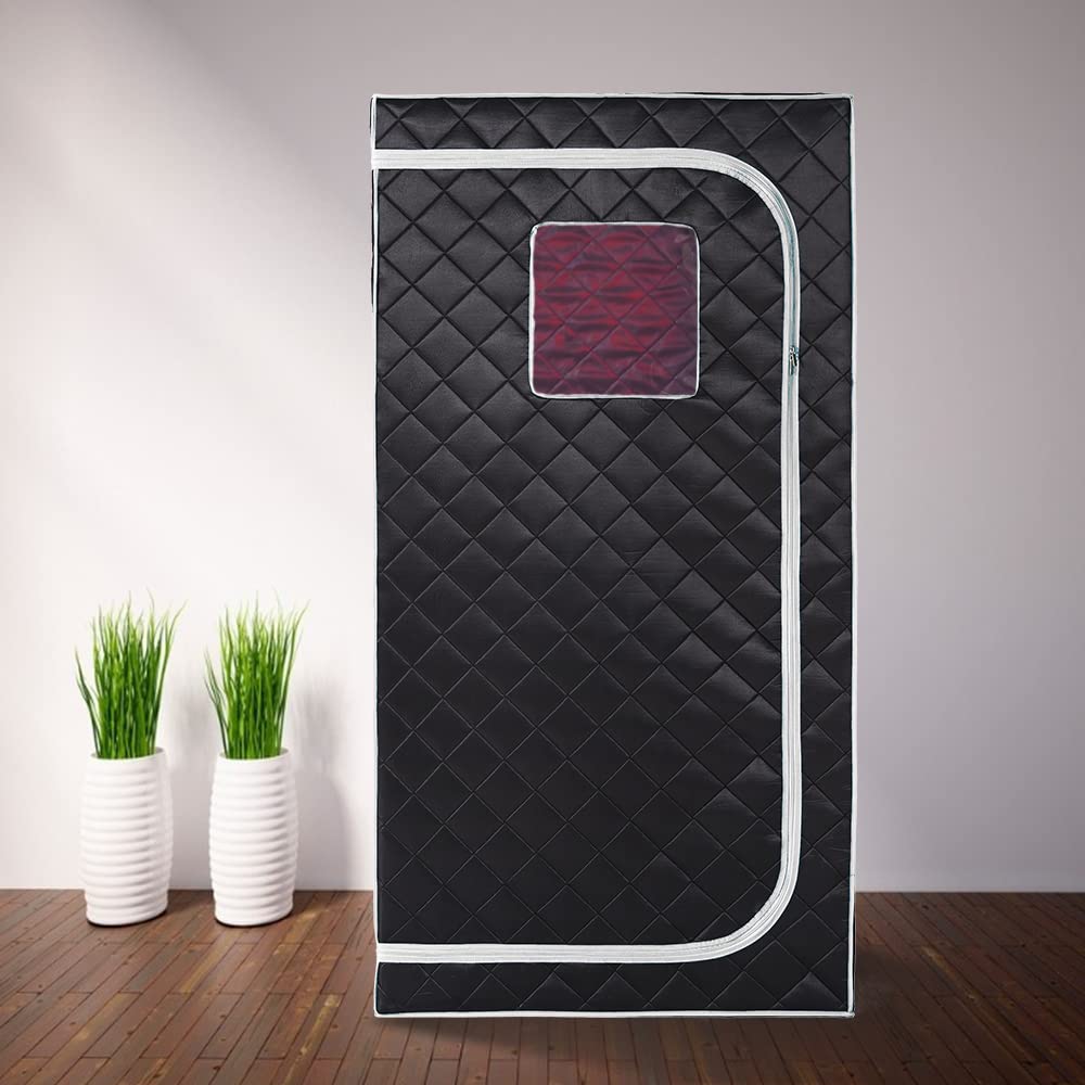 Smartmak Portable Infrared Sauna Box with 660nm Red Light Therapy Lamp for Home, Personal Indoor Full Body Dry Sauna Spa Tent, Relax Saunas with 6 Heaters, Heated Foot Pad, Remote, Chair, Greyborder