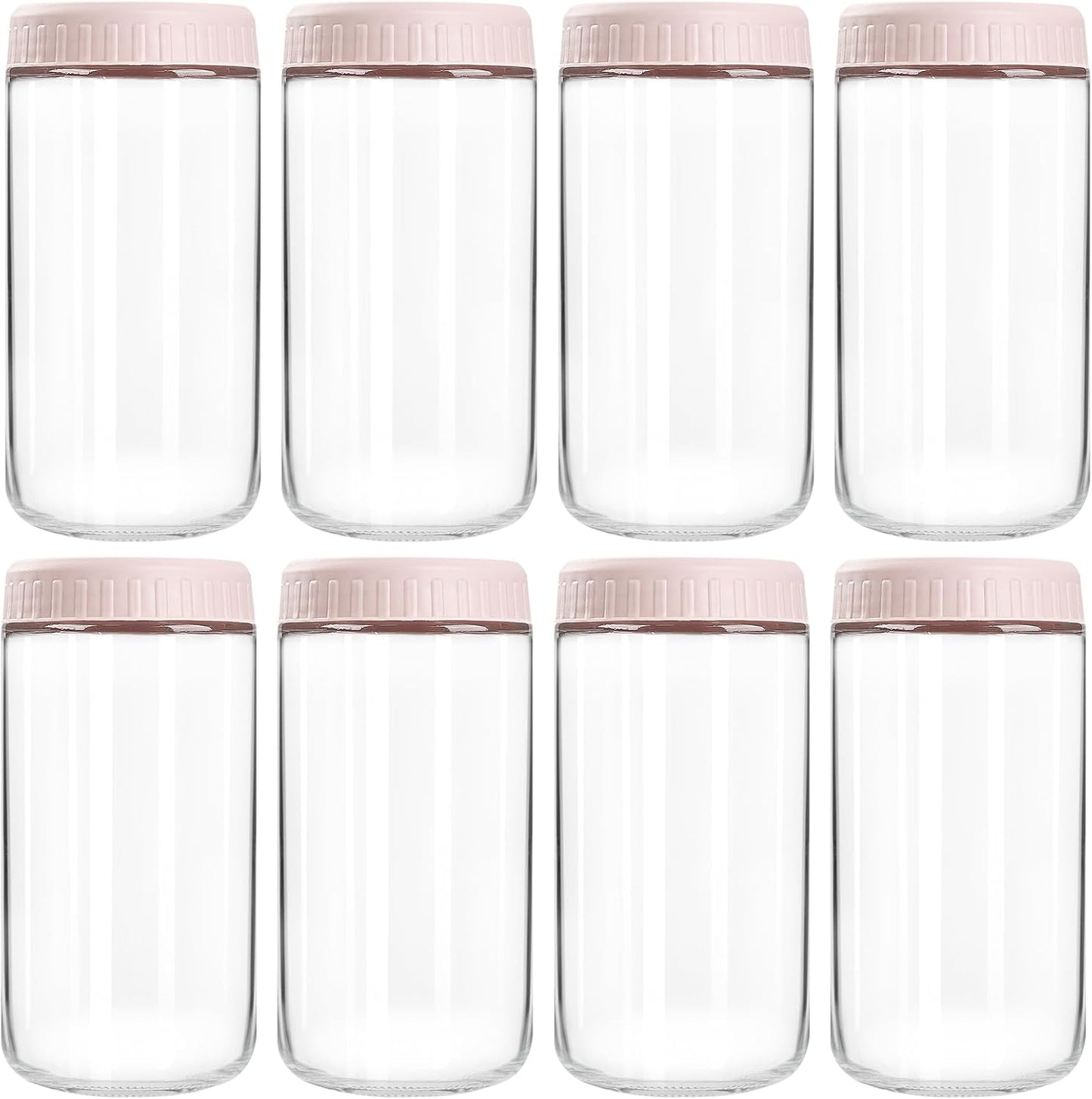 24oz 8 SHOWIN Overnight Oats Containers with Lids, Glass Jars with Lids pcs, Pink, Wide Mouth Mason jars for Salad