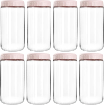 24oz 8 SHOWIN Overnight Oats Containers with Lids, Glass Jars with Lids pcs, Pink, Wide Mouth Mason jars for Salad