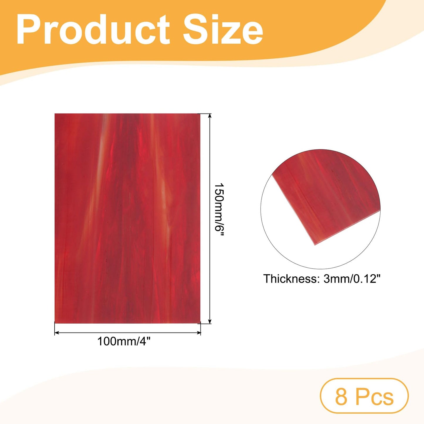 MECCANIXITY 8 Sheets Stained Glass Sheets,4 x 6 Inch Variety Mosaic Glass Tiles for DIY Projects Home Crafts Decoration,Red Series