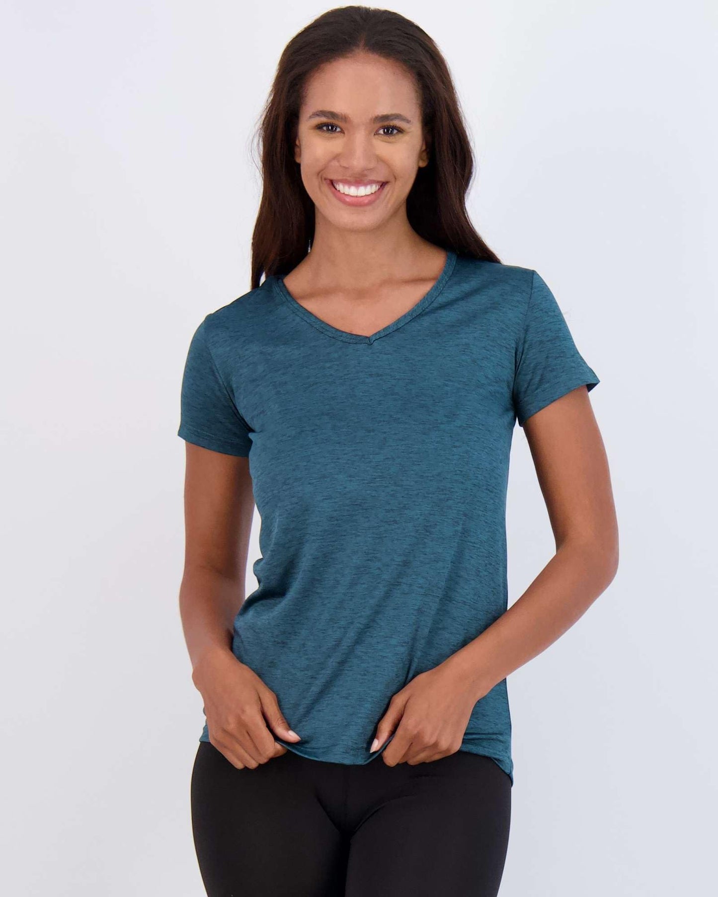 Real Essentials 5 Pack Women’s Short Sleeve V-Neck Workout T-Shirts – Athletic Gym Fitness Pilates Plus Size Active Tees, Set 7, M