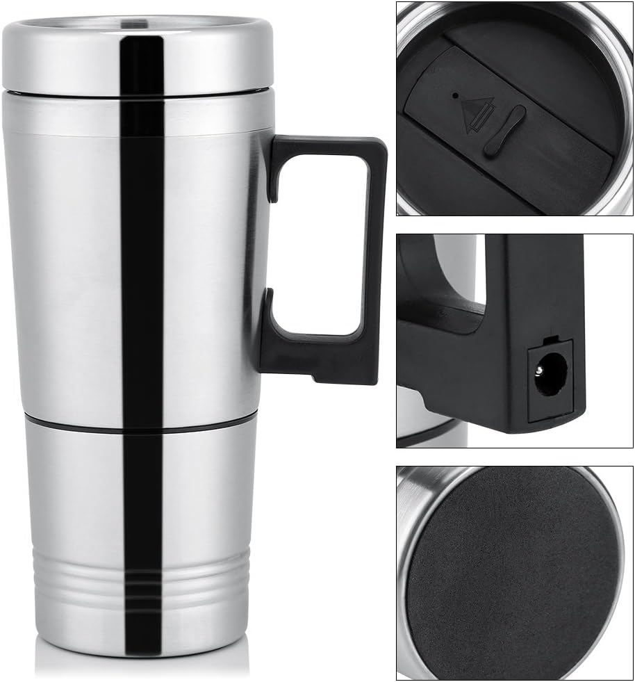 Asixx 12V/24V Car Heating Cup, 300ml Electric Kettle for Coffee, Tea, Water Mug, 304 Stainless Steel (24V)