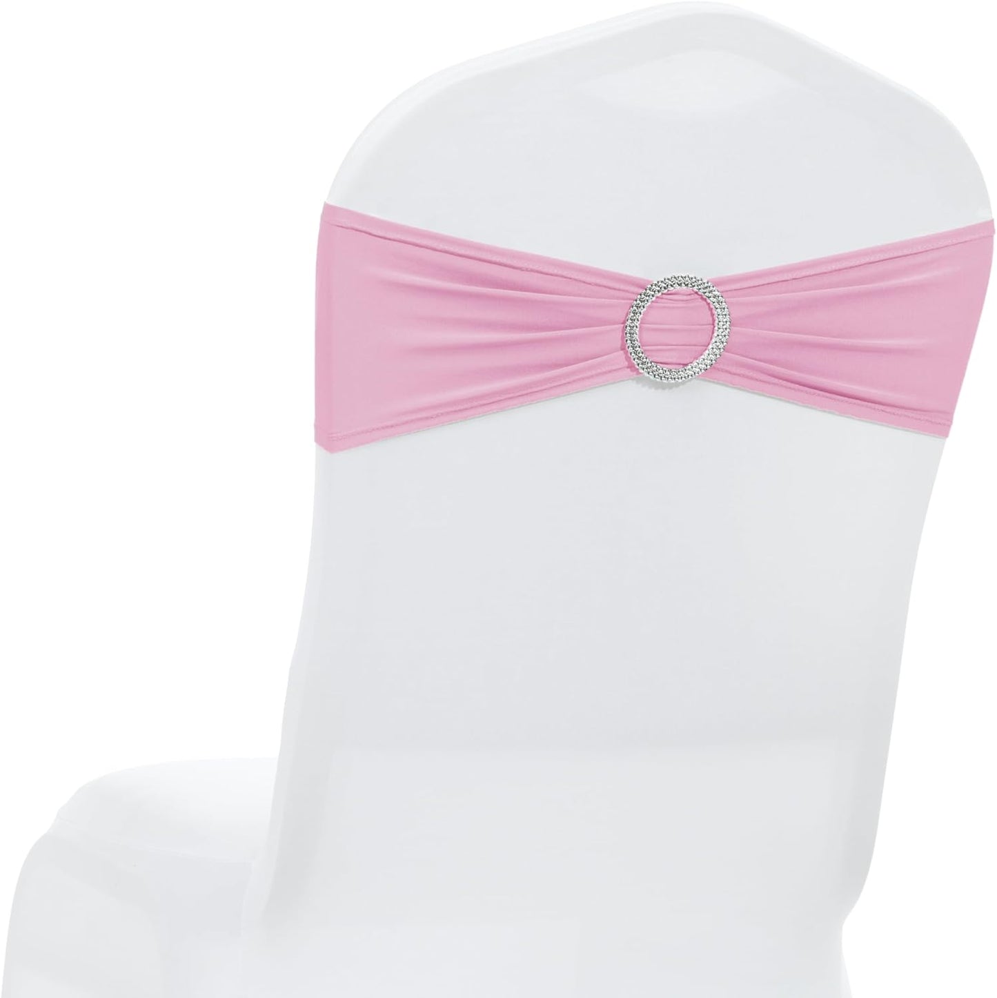 MDS Spandex Chair Sashes - Pack of 50 Elastic Stretch Bows with Buckle Slider for Wedding Decor | Blush Pink
