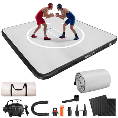 Wrestling Mat Inflatable 10x10 FT Flodable Jiu Jitsu Mats Portable 4” for Home Training, BJJ, MMA, Grappling, Judo, Martial Art, Boxing Indoor Outdoor (Carbon Grey, 10 ft x 10 ft x 4 in)