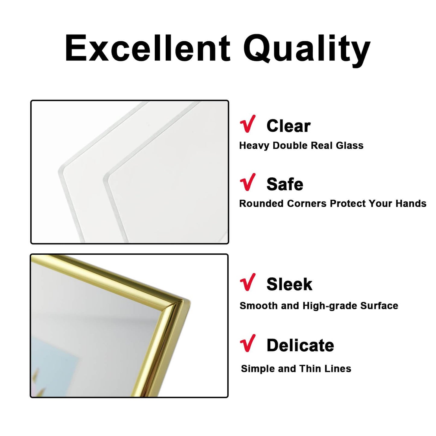 CROXXID 8x10 Floating Picture Frames Set of 2, Made of Metal and Double Real Glass, for Photo Size up to 10x12, Tabletop Display Home or Wedding Decoration (Horizontal Gold)