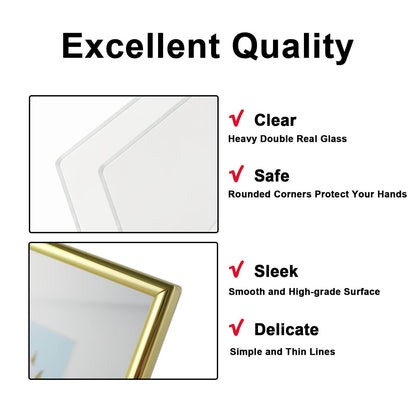 CROXXID 8x10 Floating Picture Frames Set of 2, Made of Metal and Double Real Glass, for Photo Size up to 10x12, Tabletop Display Home or Wedding Decoration (Horizontal Gold)