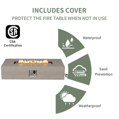 COSIEST 2-Piece Outdoor Propane Fire Table Set, Certified, Rectangle Concrete 56" Rectangular Gray Fire Pit (50,000 BTU) w 20lb Tank Table,Waterproof Cover for Garden, Porch, Backyard