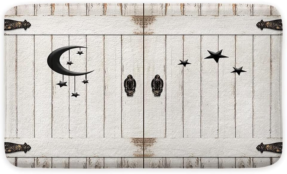 JAWO Country Barn Door Bathroom Rug - Non Slip Bath Mat, Rustic Wooden White Wood Modern Farmhouse Bathroom Accessories